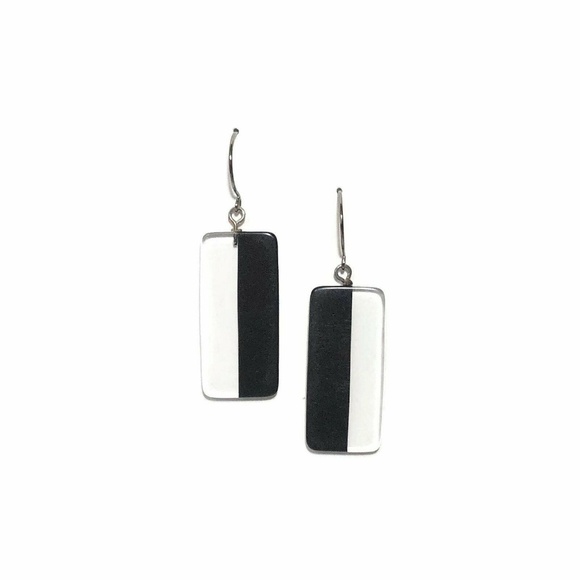 Black and Clear Geometric Rectangle Drop Earrings - Picture 1 of 6